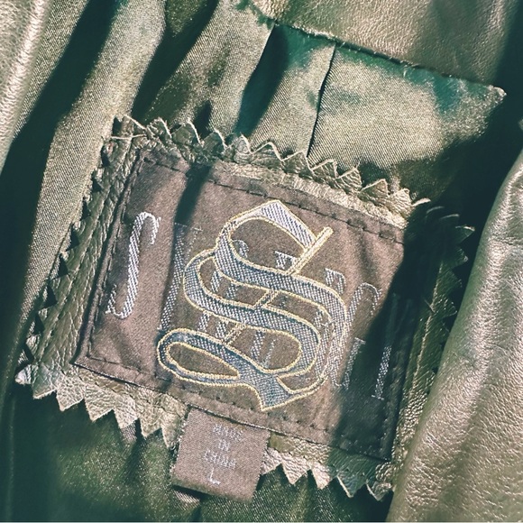 Synergy Vintage Y2K Forest Green 100% Leather Longline Button Front Coat Size L - Picture 2 of 16